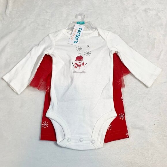 NEW Carter's 3m two piece long sleeve pants with tutu holiday snowman outfit - Picture 1 of 5